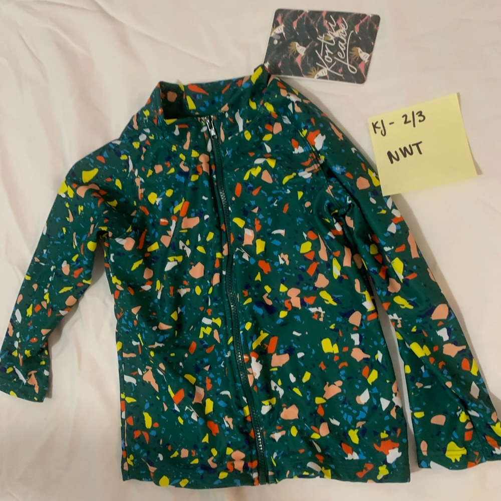 Kortni Jeane Swim Rash guard top! Terrazzo print kids size 2/3